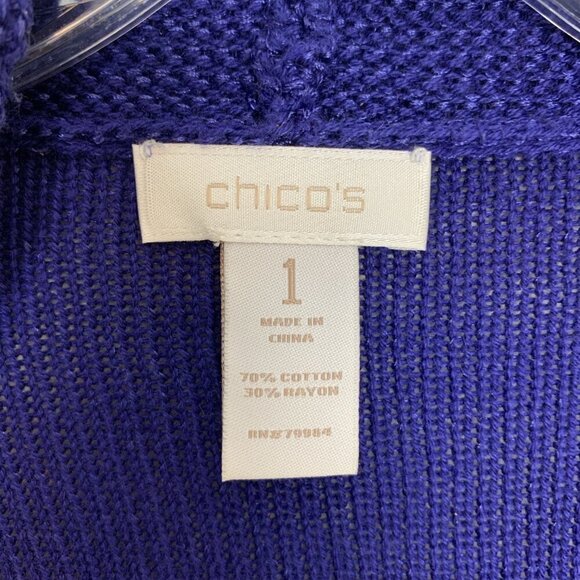 Chicos Womens 1 M Cardigan Sweater Open Front Spring Casual Office Blue Rayon - Picture 2 of 12
